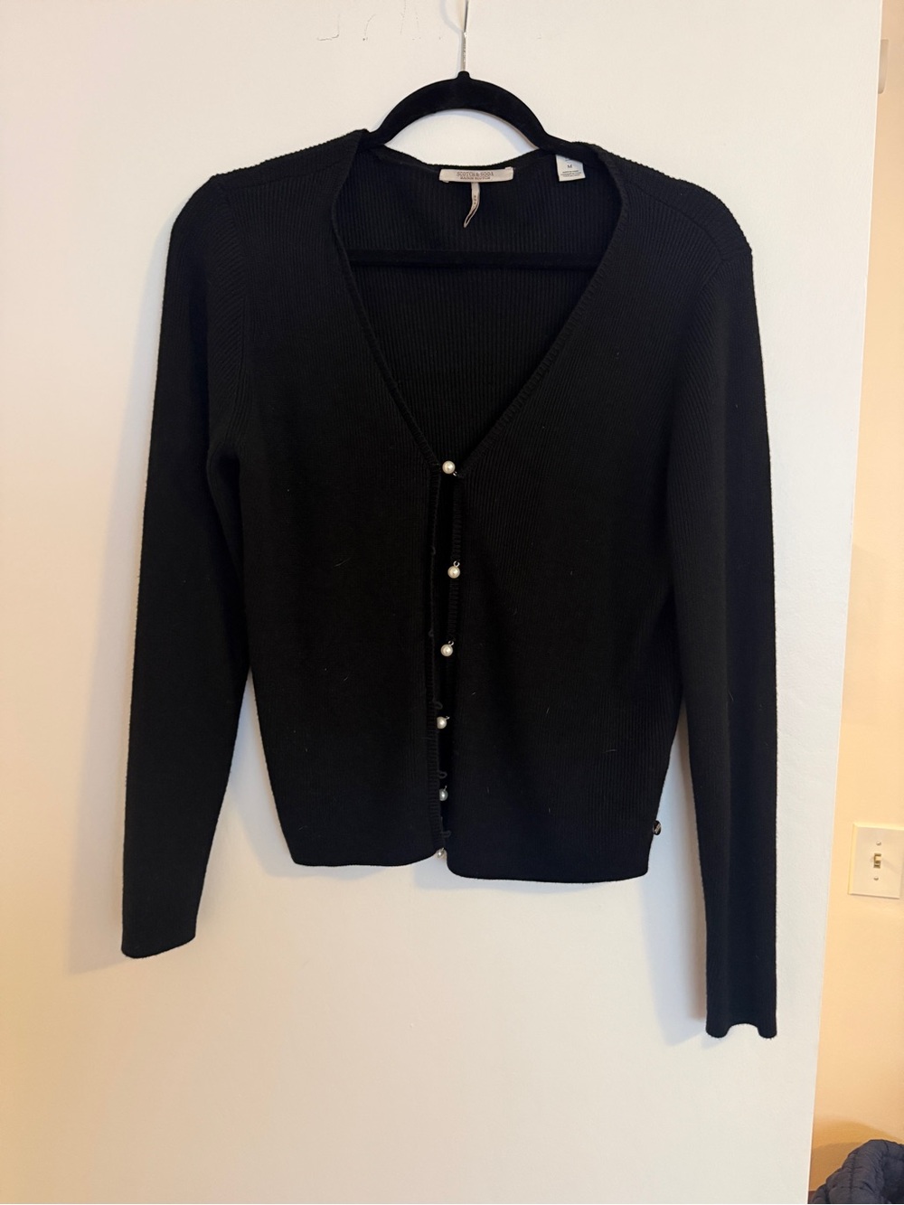 Scotch & Soda Black V-Neck Cardigan with Pearl Buttons